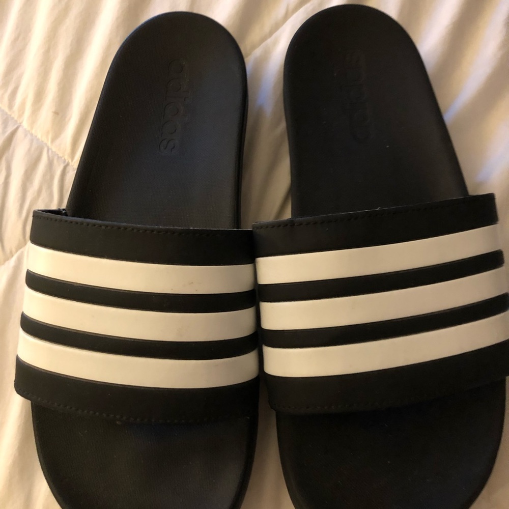 Adidas black and white slides